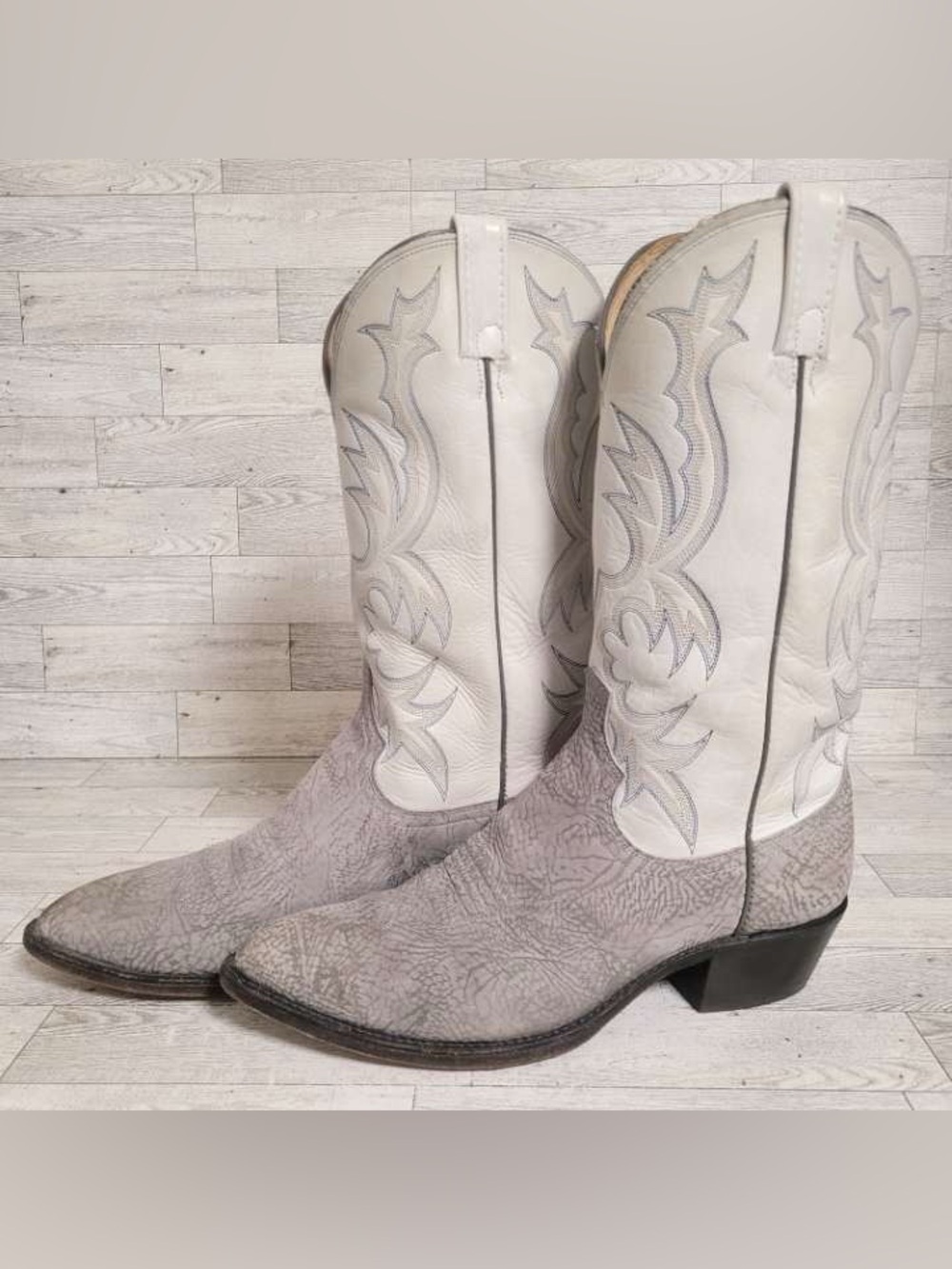 Men's Dan Post Sueded Bull Shoulder Grey Leather Cowboy Boots Size 10 Vintage
